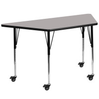 Flash Furniture XU-A3060-TRAP-GY-H-A-CAS-GG Mobile Trapezoid Activity Table with Standard Height Adjustable Legs